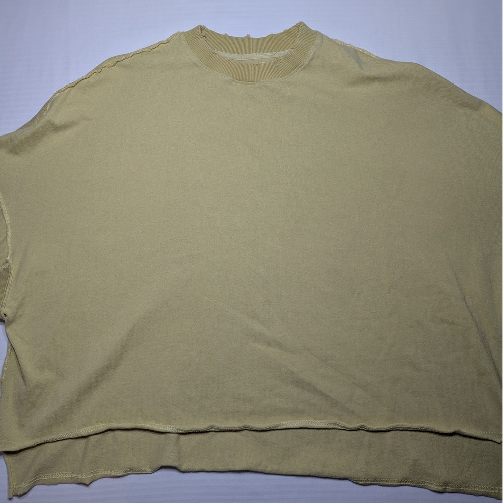 MOD REF Women Small Cotton Distressed Cropped Sweatshirt Yellow Ochre Loungewear